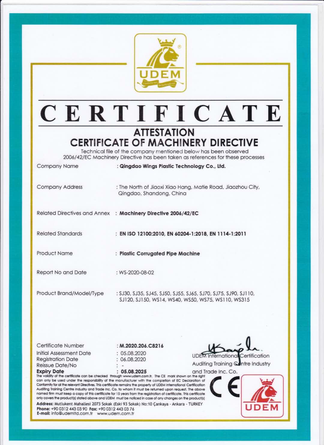 CE Certificate for Corrugated Pipe Machine