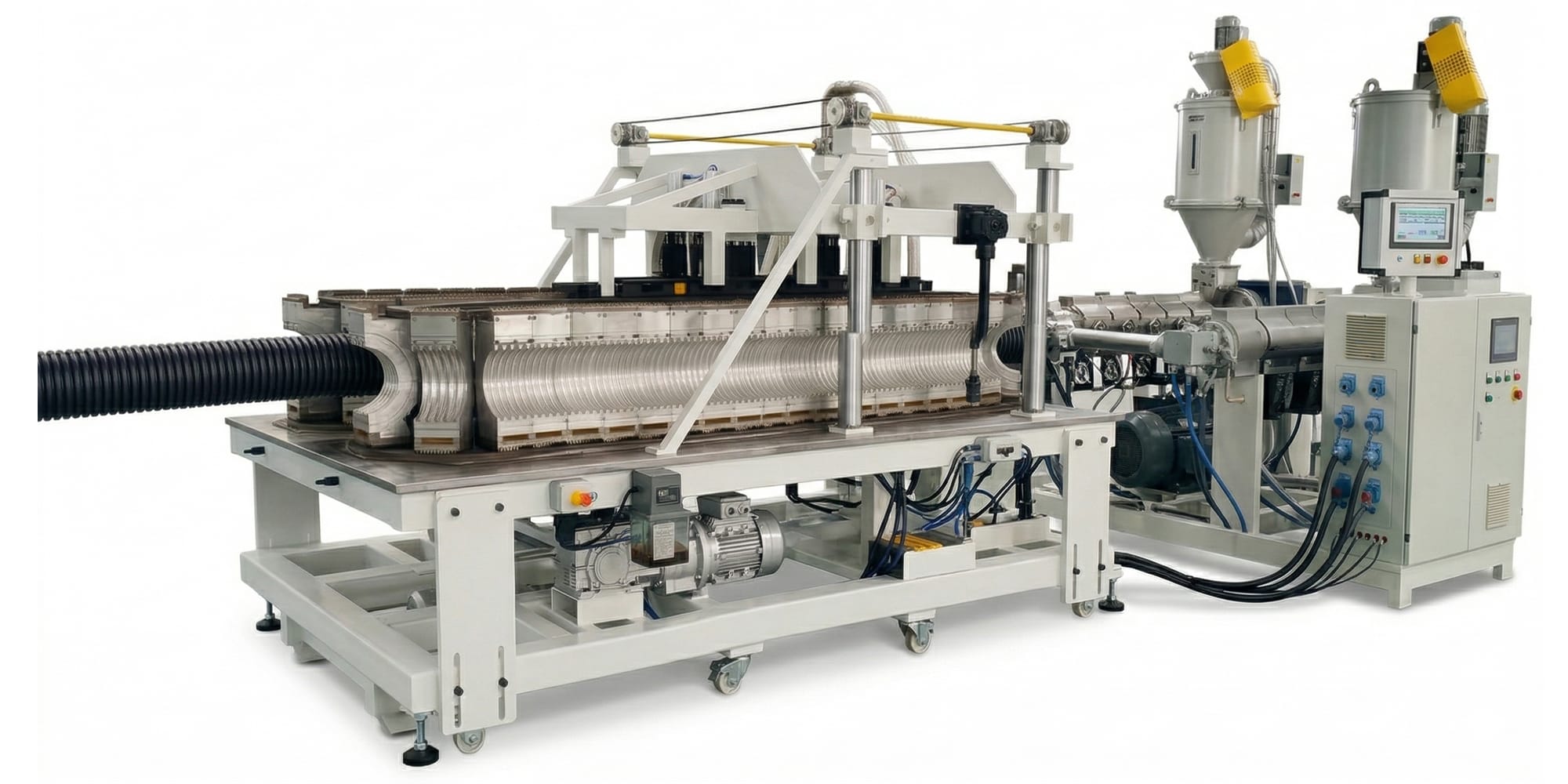Air-Cooled Aluminum Mold DWC Pipe Machine – a DWC corrugated pipe extrusion machine by Wings Plastic