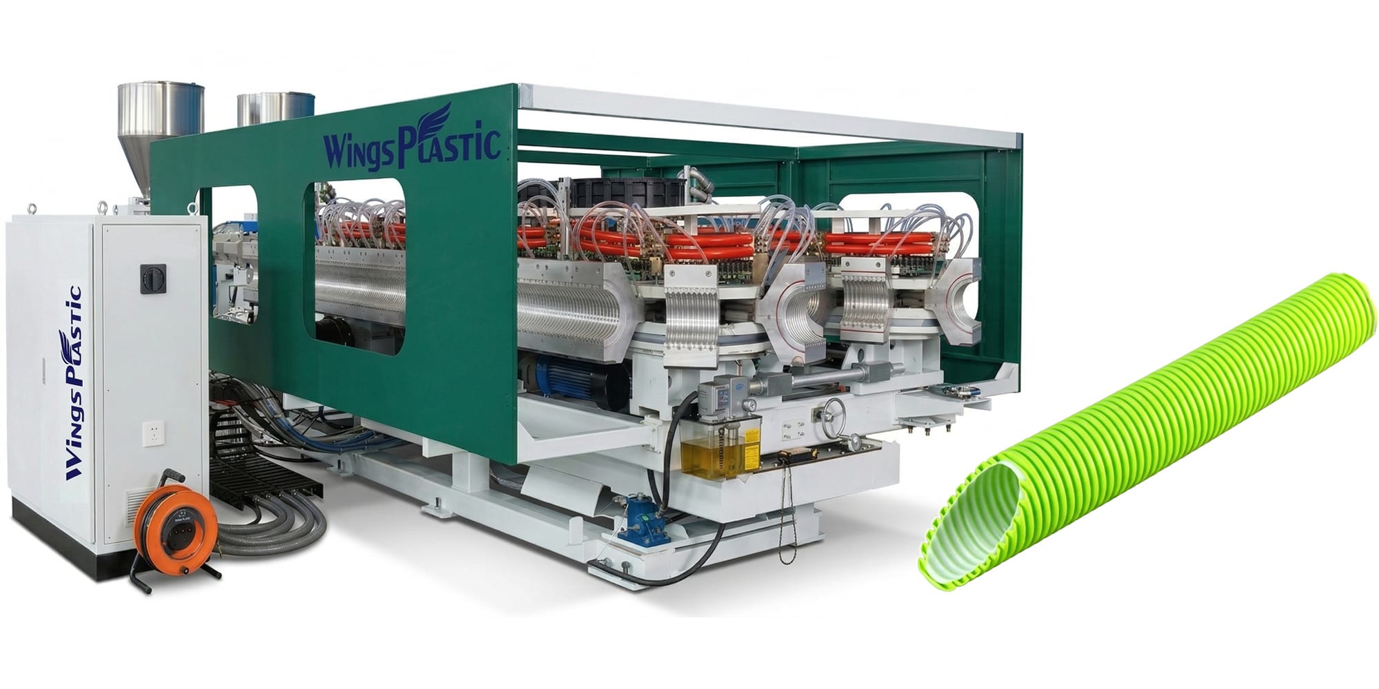 High-Speed Water-Cooled DWC Pipe Machine – a DWC corrugated pipe extrusion machine by Wings Plastic