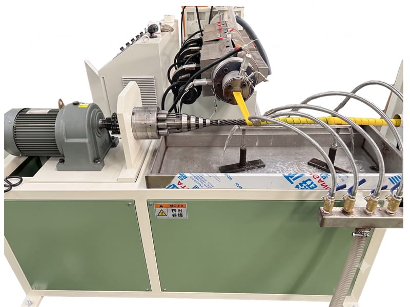 Tape wrapping and spiral forming machine for hydraulic hose and cable guards