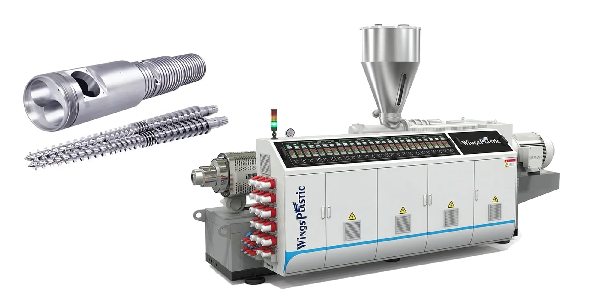 SJSZ conical twin screw extruder for rigid PVC corrugated pipe manufacturing